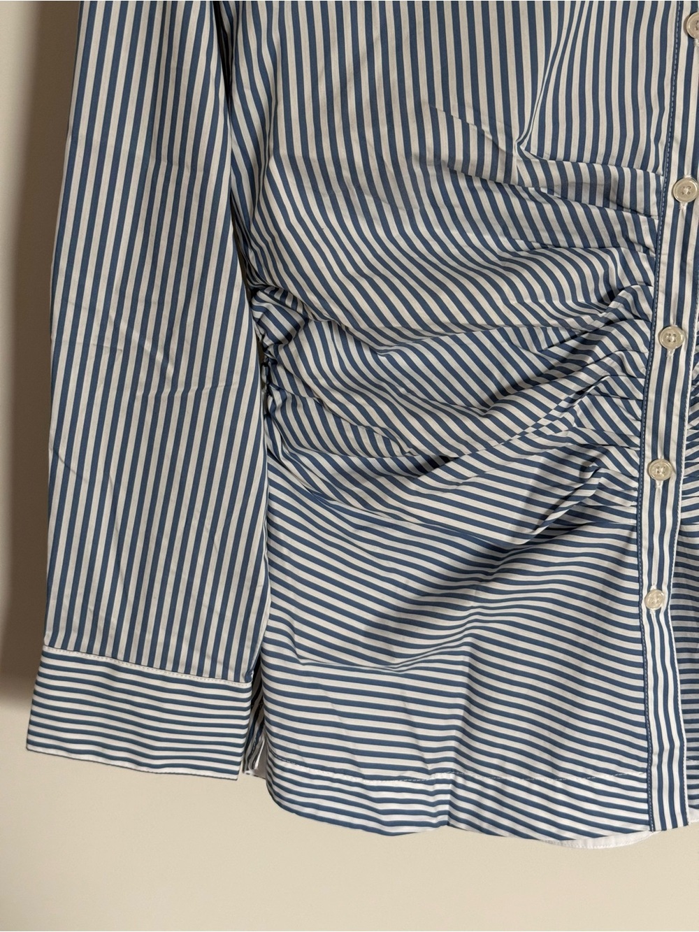 Philosophy Blue Striped Cinch Waist Gathered Ruched Button Down Shirt Large - Picture 4 of 11